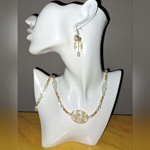 Crystal & Rutile Quartz with Freshwater Pearl Jewelry Set in Silver